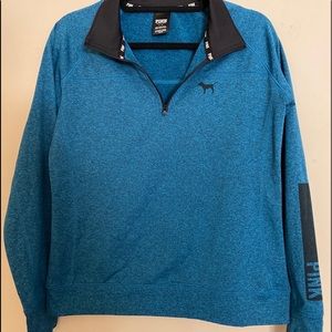 Victoria’s Secret PINK~larger~Pullover turquoise~3/4 zip up~ Thumb hole